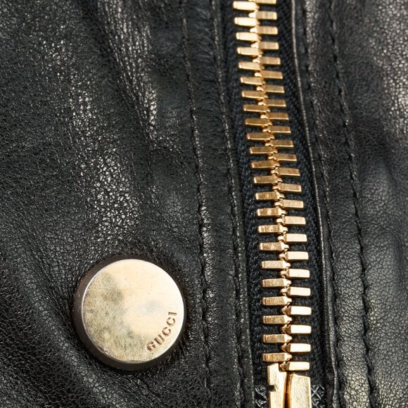 Gucci Black Leather Double-Breasted Moto Jacket - Picture 5 of 13